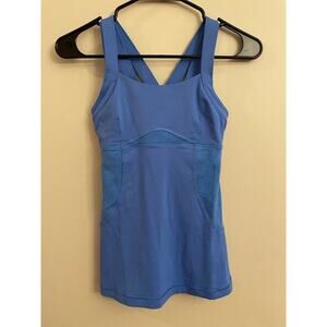 Lululemon‎ Chaturanga Tank Blue Cross Racerback Top Size 4 Yoga Pilates Barre